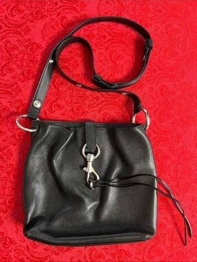 Rebecca Minkoff Black Leather Crossbody Shoulder Bag Silver Hardware Adjustable